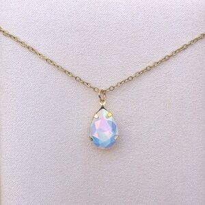 White Opal Aurora Borealis + Opalescent Pear Crystal Drop Pendant Necklace